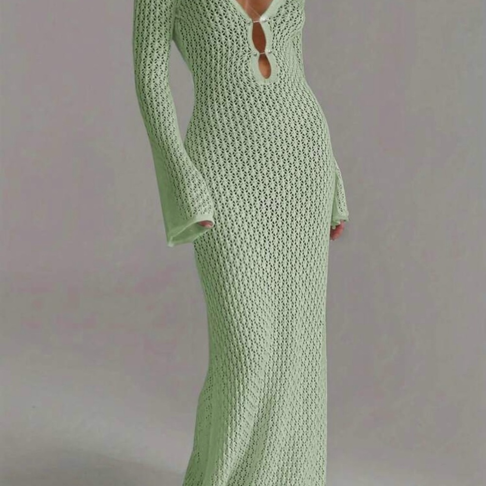 Elegant Green Knit Maxi Dress